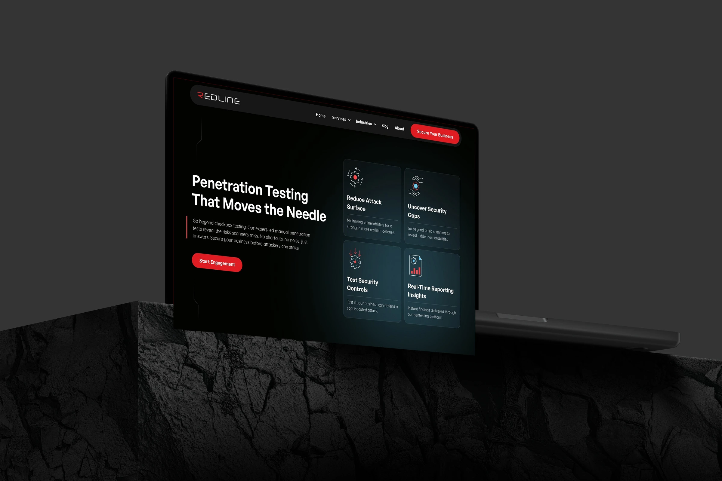 Redline Cyber Security website on a laptop