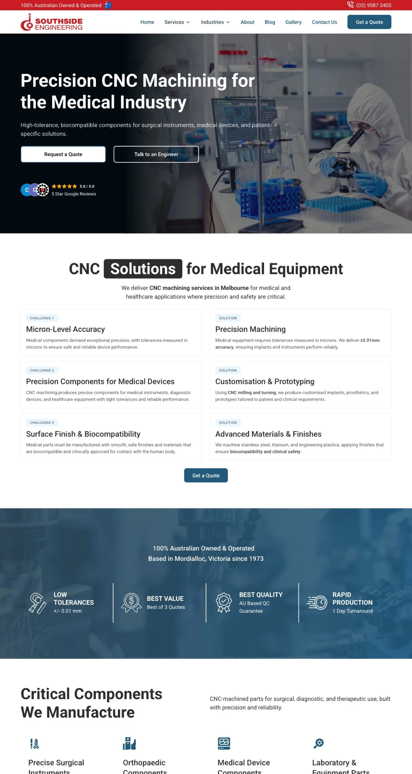 The Southside Engineering Medical Equipment industry page — CNC machining for safe, precise medical components.